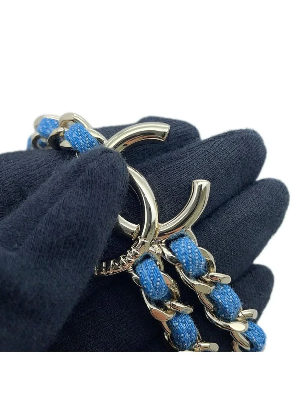 Chanel Necklace CC Logo Charm Denim B 25 P Choker